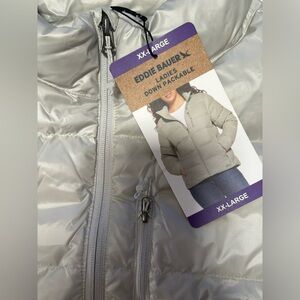 Eddie Bauer Ladies Women's Silver Gray Down Packable Jacket XXL New